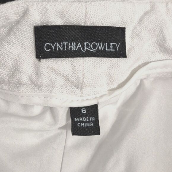 Cynthia Rowley Shorts 6 White Linen Blend Scalloped Lettuce Hem Beachy Preppy - Picture 4 of 7